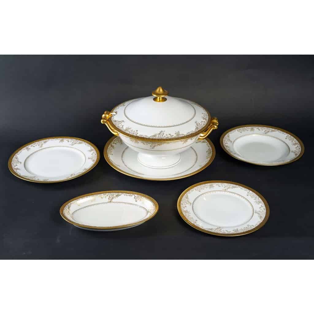 Service de Table en Porcelaine de Luxe | Collection Diplomate Haviland | Blanc et Or | Ensemble pour 12 personnes - 53 Pièces |||||||||||||