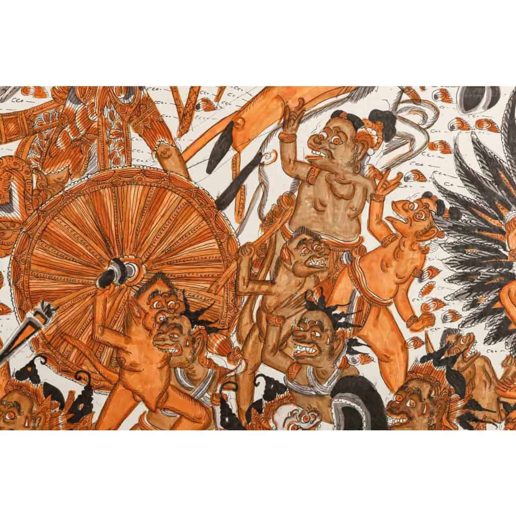 Peinture Thaïlandaise Représentant la Guerre entre le Paradis et l’Enfer, Vers 1960 Peinture Thaïlandaise Représentant la Guerre entre le Paradis et l’Enfer, Vers 1960