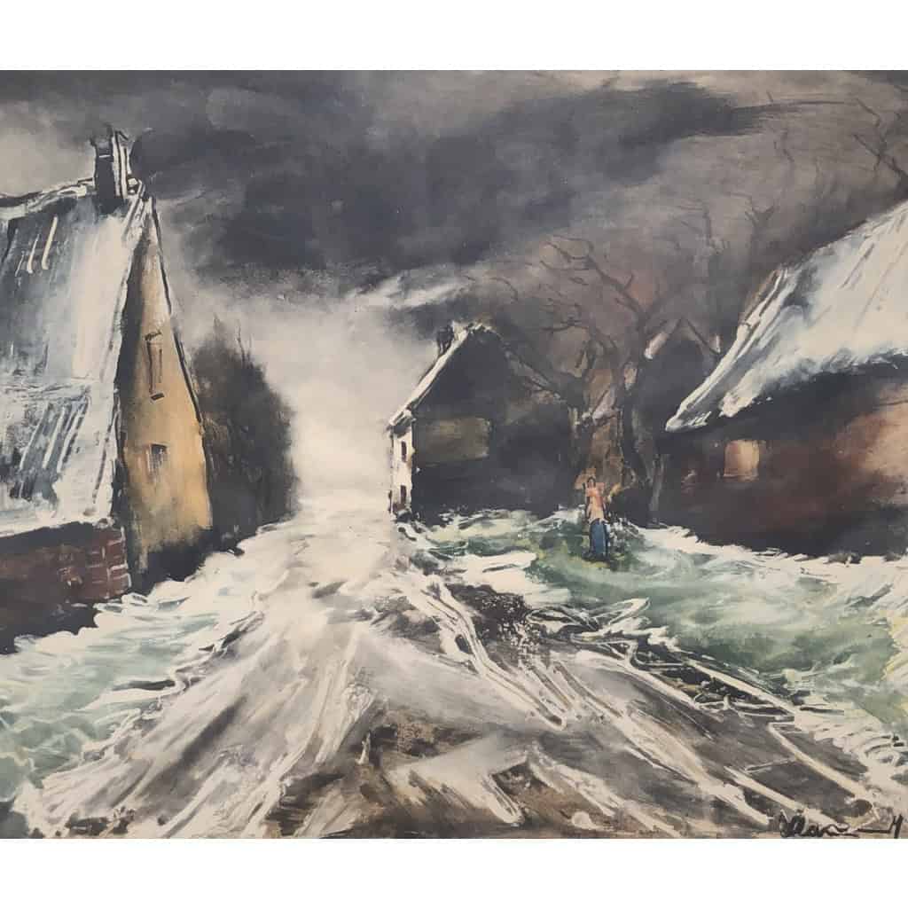 VLAMINCK Maurice de Rue de village enneigée Estampe originale signée et numérotée. VLAMINCK Maurice de Rue de village enneigée Estampe originale signée et numérotée.