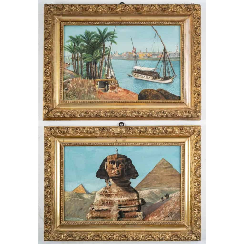 Paire de tableaux Egypte huile sur toile fin XIXème siècle |||||||||||||