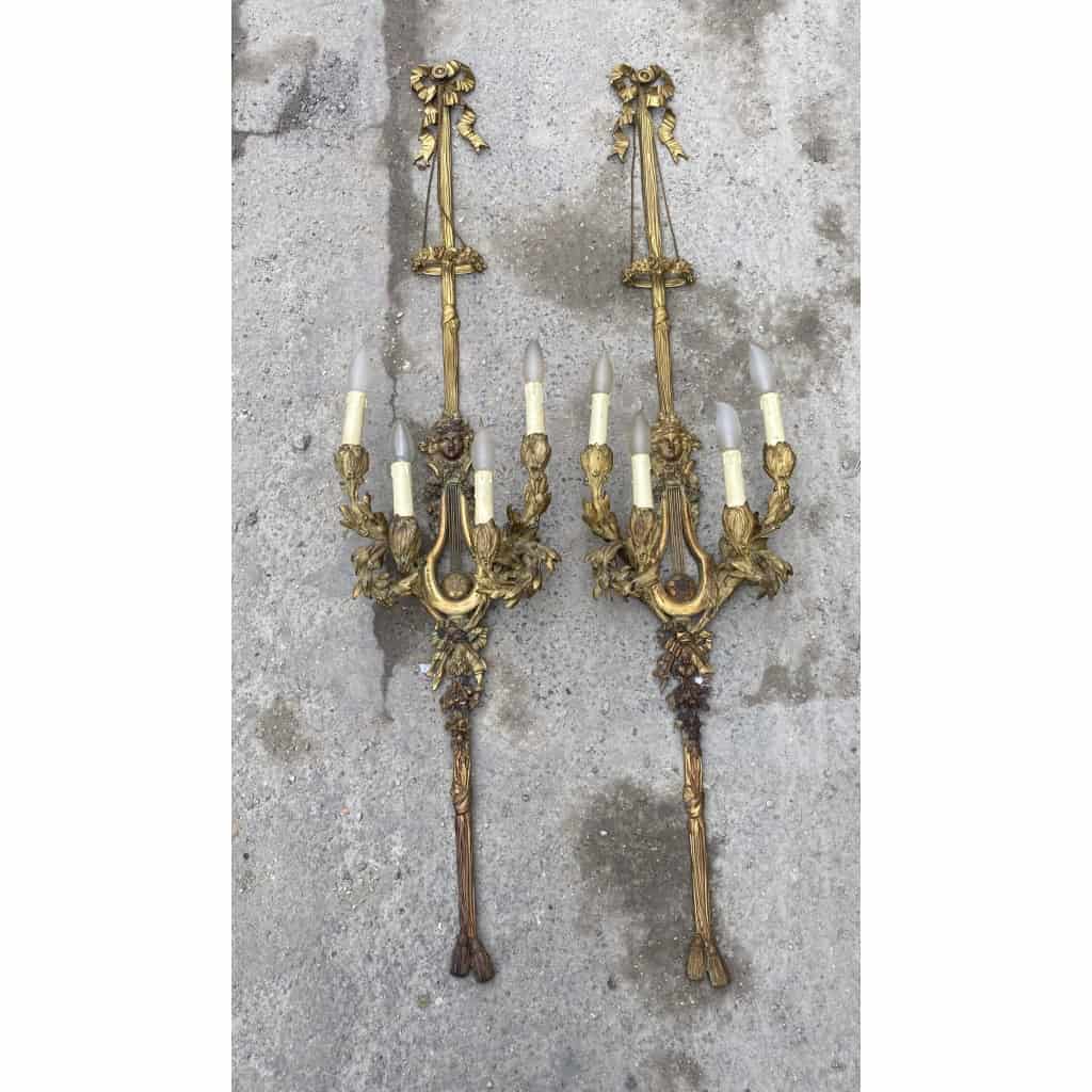 1890/1900′ Paire d’appliques Style Louis 16 Bronze Doré d’aprés Gouthiere 1890/1900′ Paire d’appliques Style Louis 16 Bronze Doré d’aprés Gouthiere