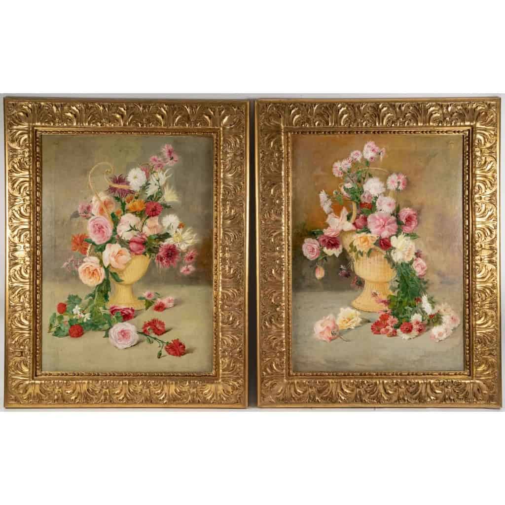 Une paire de de tableaux fleurs huile sur toile fin XIXème siècle |||||||||||||