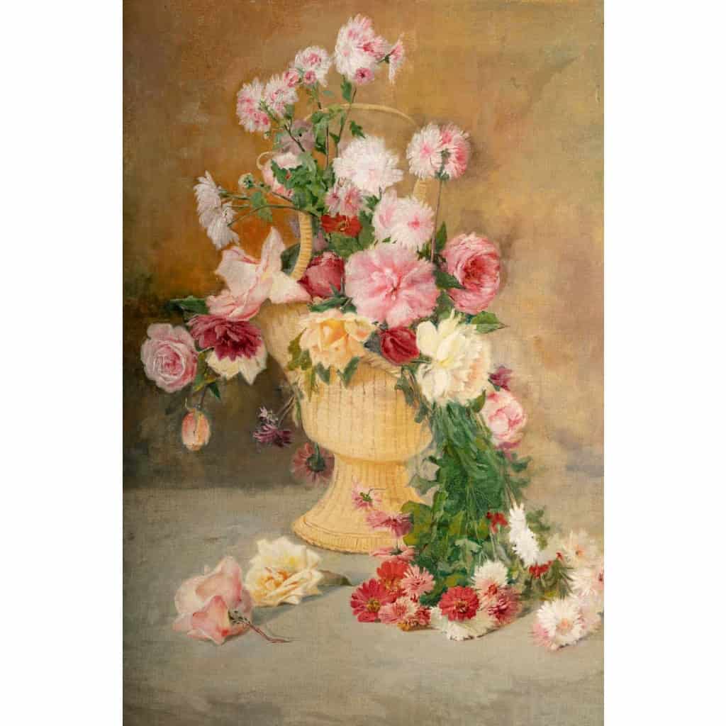 Une paire de de tableaux fleurs huile sur toile fin XIXème siècle Une paire de de tableaux fleurs huile sur toile fin XIXème siècle