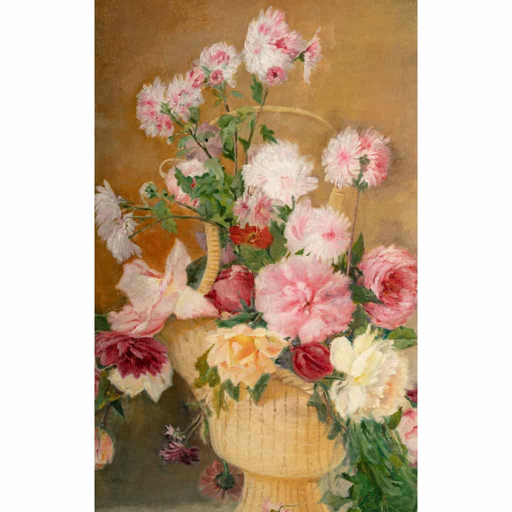 Une paire de de tableaux fleurs huile sur toile fin XIXème siècle Une paire de de tableaux fleurs huile sur toile fin XIXème siècle