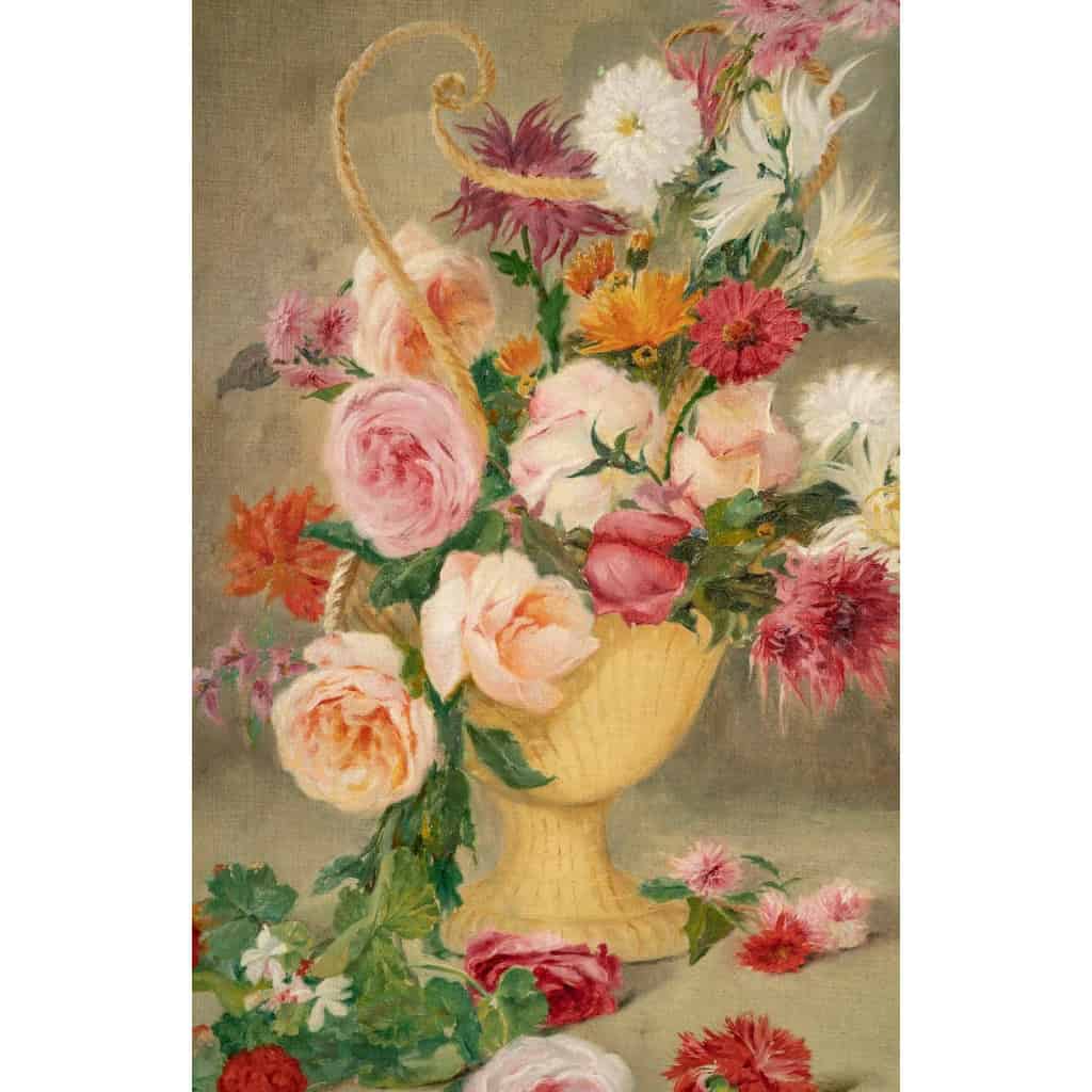 Une paire de de tableaux fleurs huile sur toile fin XIXème siècle Une paire de de tableaux fleurs huile sur toile fin XIXème siècle