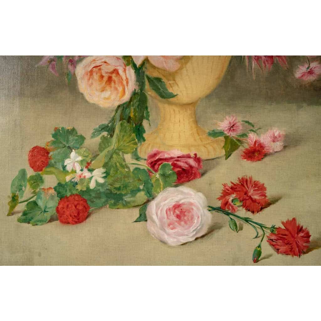 Une paire de de tableaux fleurs huile sur toile fin XIXème siècle Une paire de de tableaux fleurs huile sur toile fin XIXème siècle