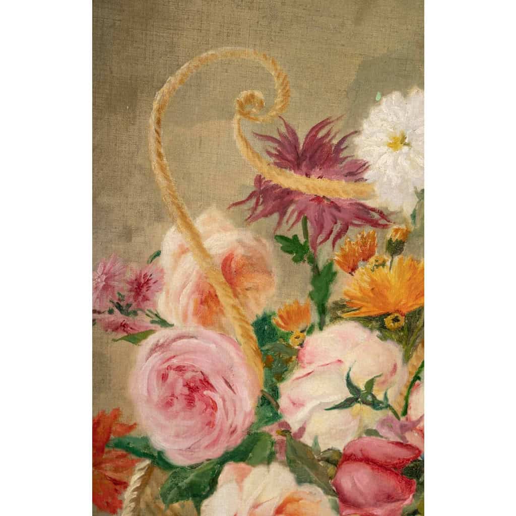 Une paire de de tableaux fleurs huile sur toile fin XIXème siècle Une paire de de tableaux fleurs huile sur toile fin XIXème siècle