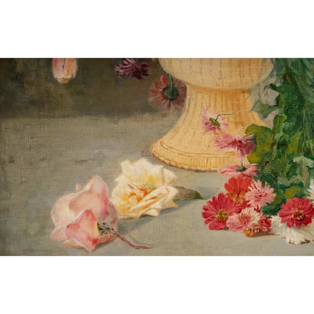 Une paire de de tableaux fleurs huile sur toile fin XIXème siècle Une paire de de tableaux fleurs huile sur toile fin XIXème siècle