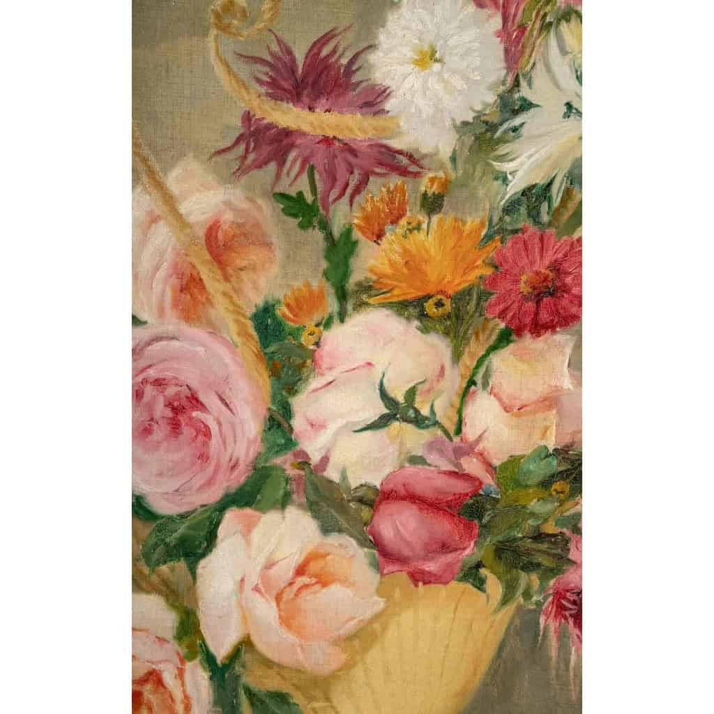 Une paire de de tableaux fleurs huile sur toile fin XIXème siècle Une paire de de tableaux fleurs huile sur toile fin XIXème siècle