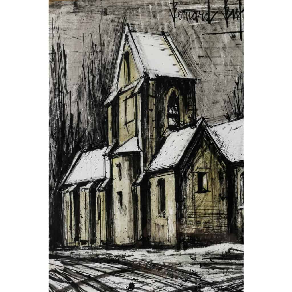 BERNARD BUFFET, Eglise sous la neige, 1976 BERNARD BUFFET, Eglise sous la neige, 1976