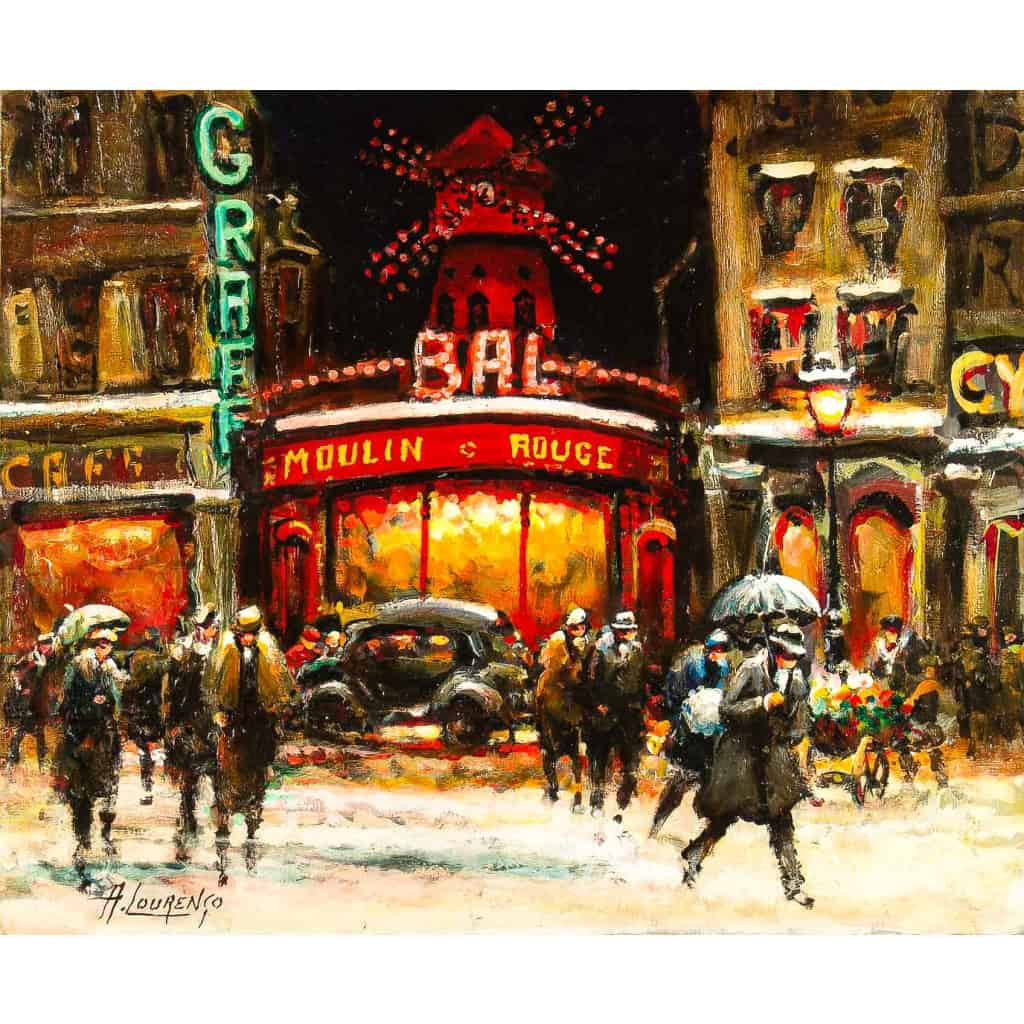 Armand Lourenco (1925-2004)- Le Moulin Rouge sous la Neige huile sur toile vers 1950-1960 Armand Lourenco (1925-2004)- Le Moulin Rouge sous la Neige huile sur toile vers 1950-1960