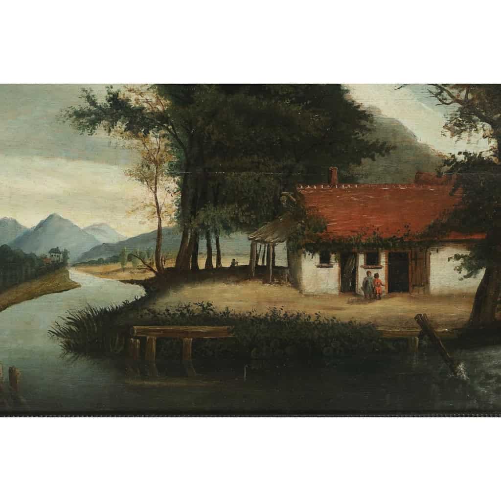 La Maison au bord de la Rivière école Flamande du XVIIIème siècle huile sur panneau La Maison au bord de la Rivière école Flamande du XVIIIème siècle huile sur panneau