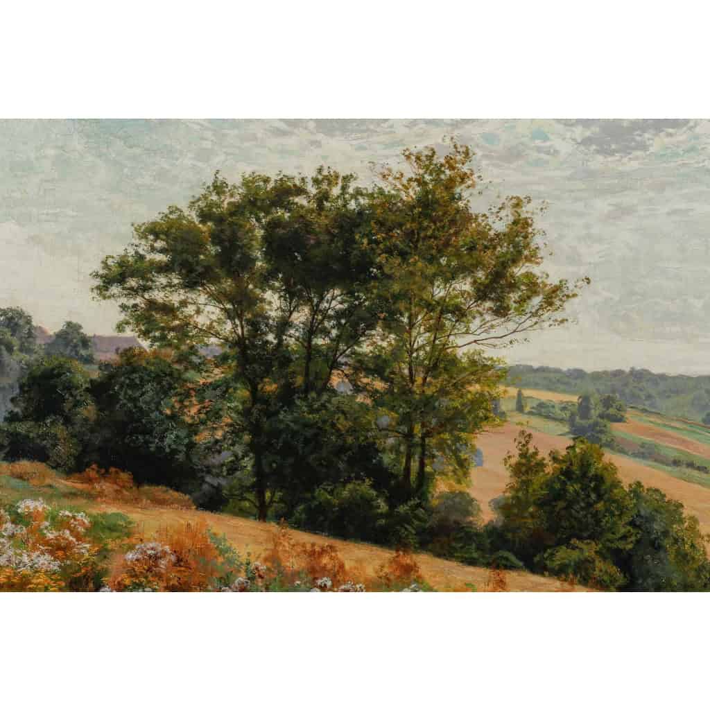 Huile sur toile, Paysage de verdure et fleurs, signeé et datée, Maurice Lessertieux, 1898 Huile sur toile, Paysage de verdure et fleurs, signeé et datée, Maurice Lessertieux, 1898