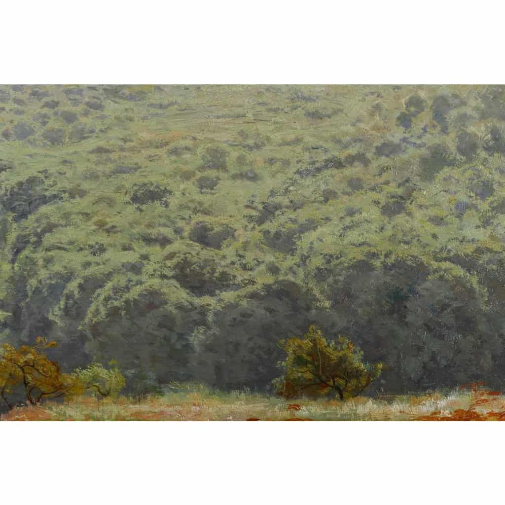 Huile sur toile, Paysage de verdure et fleurs, signeé et datée, Maurice Lessertieux, 1898 Huile sur toile, Paysage de verdure et fleurs, signeé et datée, Maurice Lessertieux, 1898