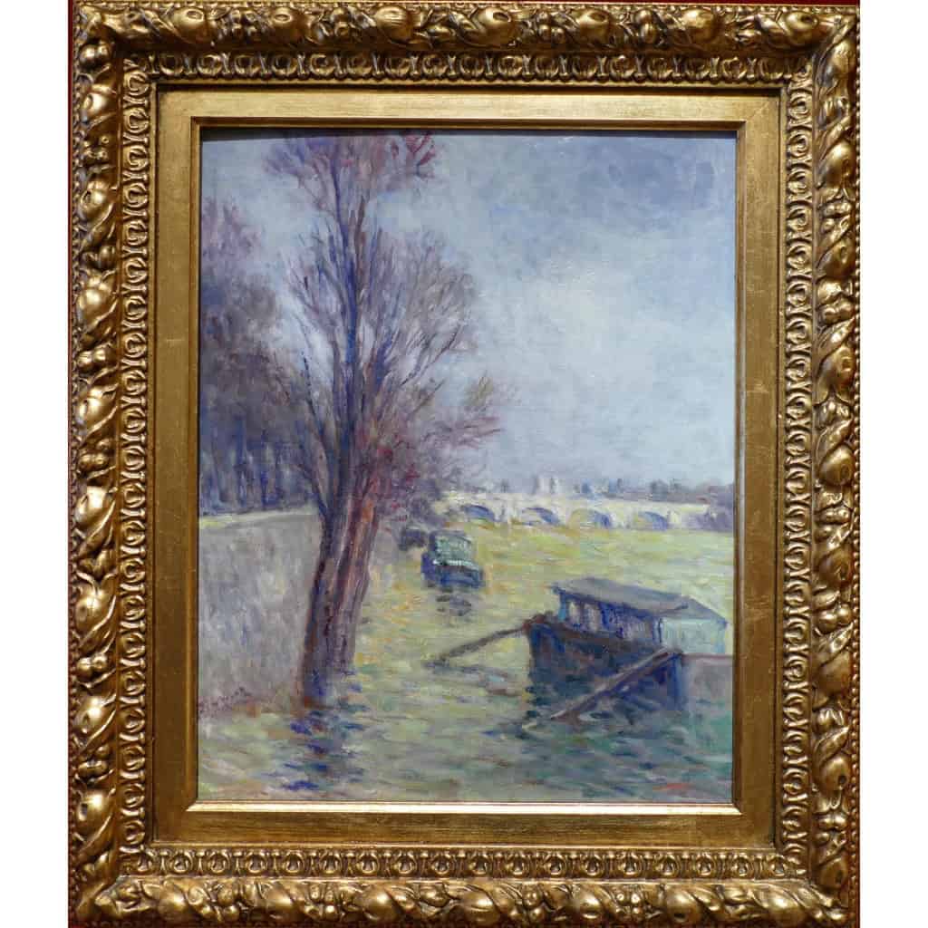 LUCE Maximilien Peinture postimpressionniste, les inondations près du Pont Neuf vers 1910 Certificat ||||||||||