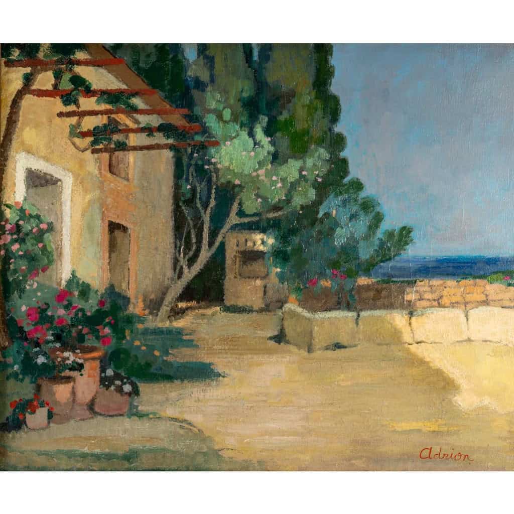 Lucien Adrion (1889-1953) - Vue d’une terrasse sur la Méditerranée huile sur toile vers 1920-1930 Lucien Adrion (1889-1953) - Vue d’une terrasse sur la Méditerranée huile sur toile vers 1920-1930