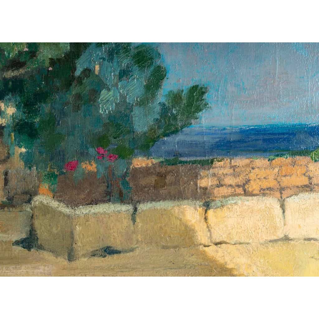 Lucien Adrion (1889-1953) - Vue d’une terrasse sur la Méditerranée huile sur toile vers 1920-1930 Lucien Adrion (1889-1953) - Vue d’une terrasse sur la Méditerranée huile sur toile vers 1920-1930