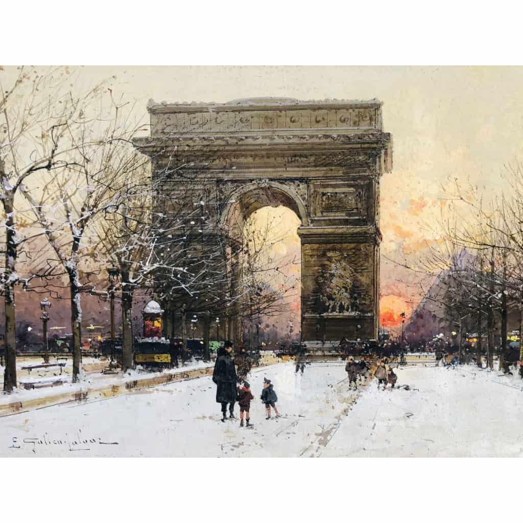 GALIEN LALOUE Peinture Française 20è Paris Les Champs Elysées Et l'Arc De Triomphe en hiver Gouache signée Certificat d’authenticité GALIEN LALOUE Peinture Française 20è Paris Les Champs Elysées Et l'Arc De Triomphe en hiver Gouache signée Certificat d’authenticité