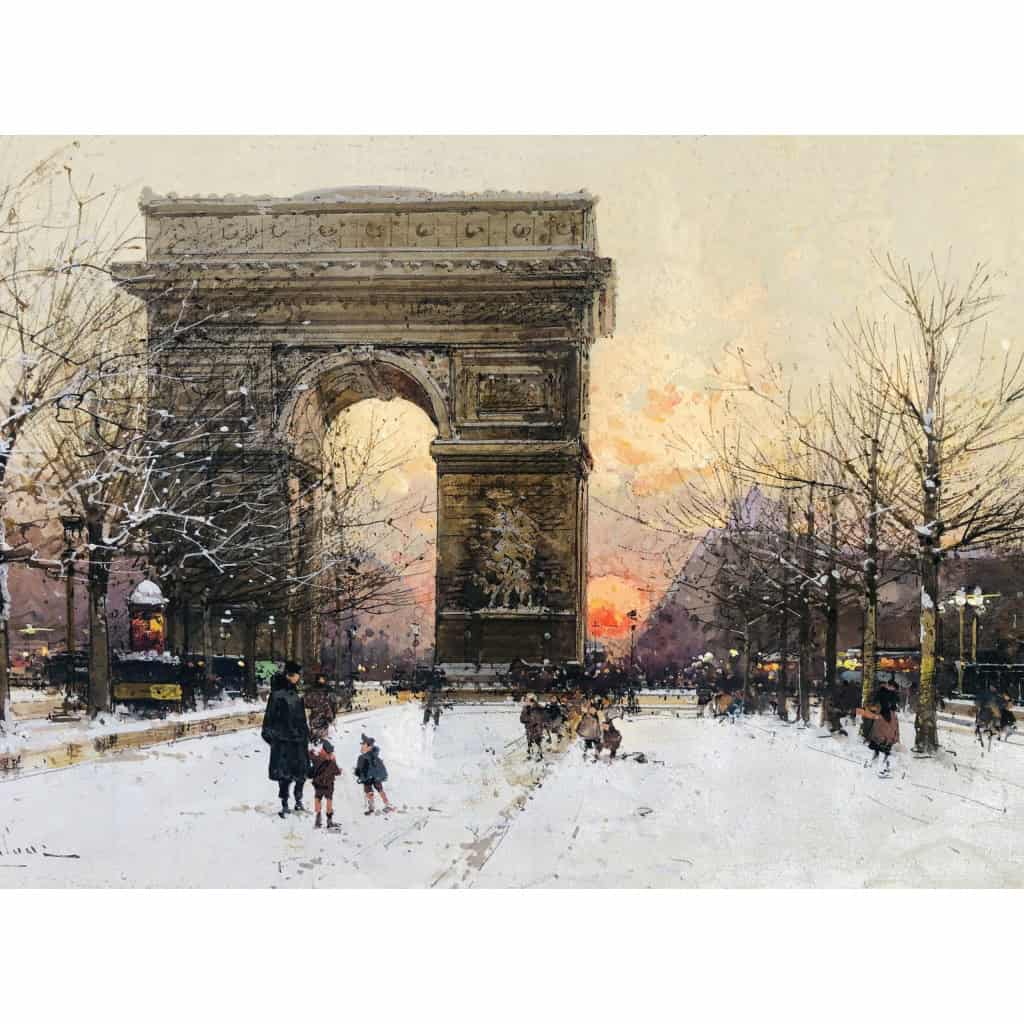 GALIEN LALOUE Peinture Française 20è Paris Les Champs Elysées Et l'Arc De Triomphe en hiver Gouache signée Certificat d’authenticité GALIEN LALOUE Peinture Française 20è Paris Les Champs Elysées Et l'Arc De Triomphe en hiver Gouache signée Certificat d’authenticité