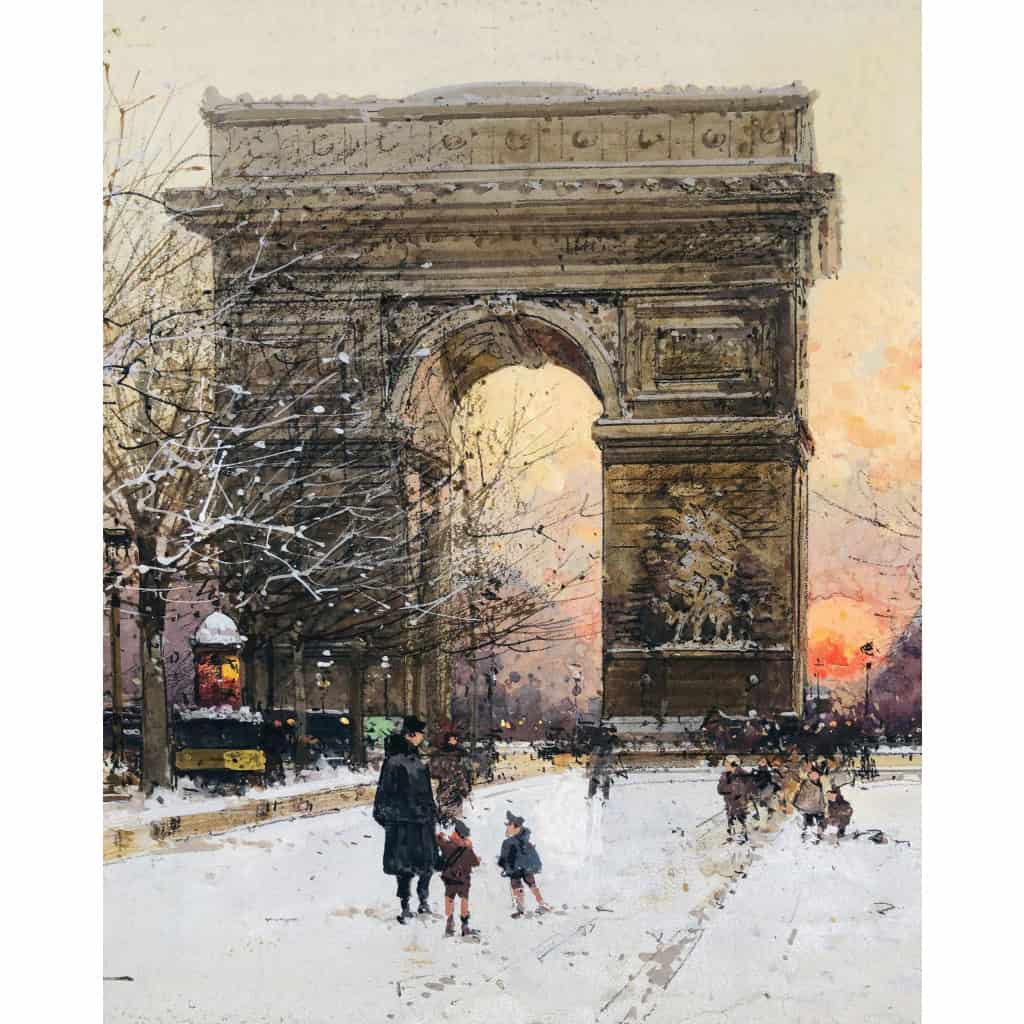 GALIEN LALOUE Peinture Française 20è Paris Les Champs Elysées Et l'Arc De Triomphe en hiver Gouache signée Certificat d’authenticité GALIEN LALOUE Peinture Française 20è Paris Les Champs Elysées Et l'Arc De Triomphe en hiver Gouache signée Certificat d’authenticité