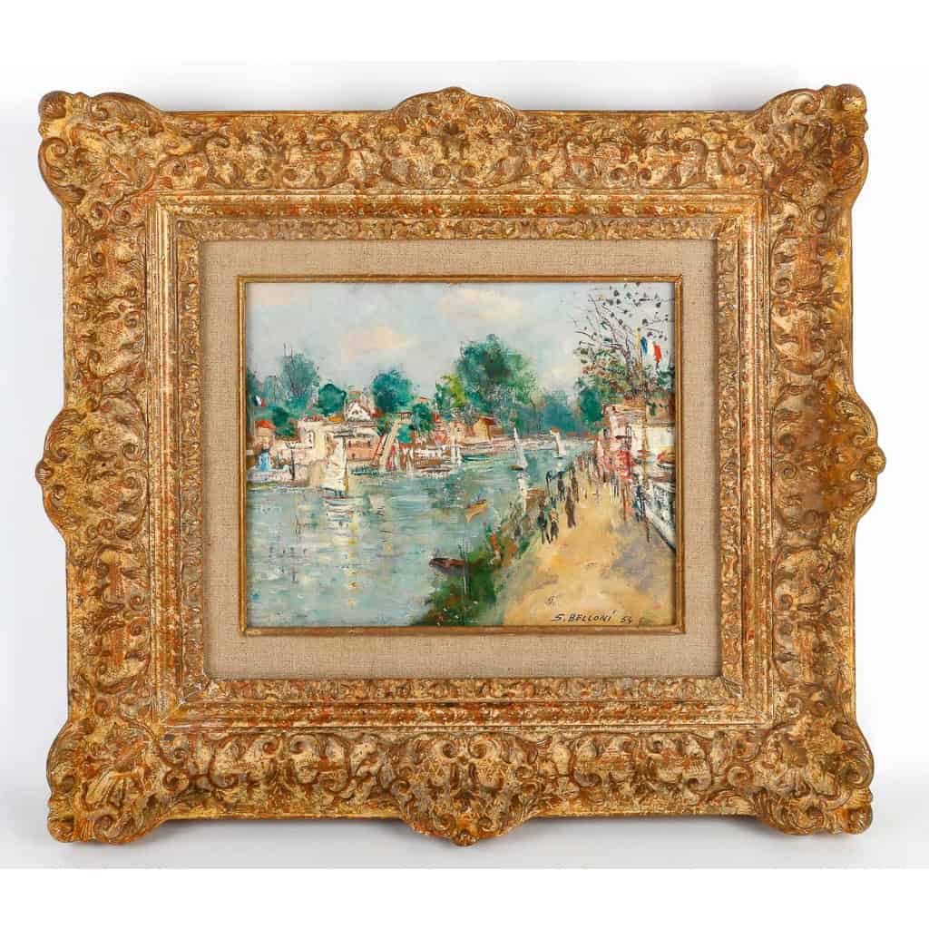 Serge Belloni « Le peintre de Paris » - 14 juillet en bord de Marne huile sur panneau vers 1954 MLD Antiquités|MLD Antiquités|MLD Antiquités|MLD Antiquités|MLD Antiquités|MLD Antiquités|MLD Antiquités|MLD Antiquités|MLD Antiquités||