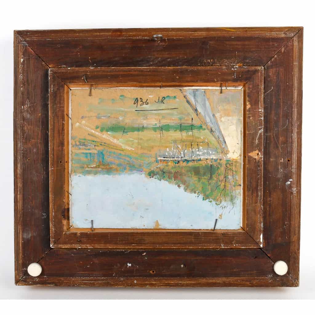 Serge Belloni « Le peintre de Paris » - 14 juillet en bord de Marne huile sur panneau vers 1954 Serge Belloni « Le peintre de Paris » - 14 juillet en bord de Marne huile sur panneau vers 1954