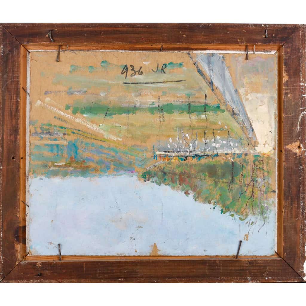 Serge Belloni « Le peintre de Paris » - 14 juillet en bord de Marne huile sur panneau vers 1954 Serge Belloni « Le peintre de Paris » - 14 juillet en bord de Marne huile sur panneau vers 1954