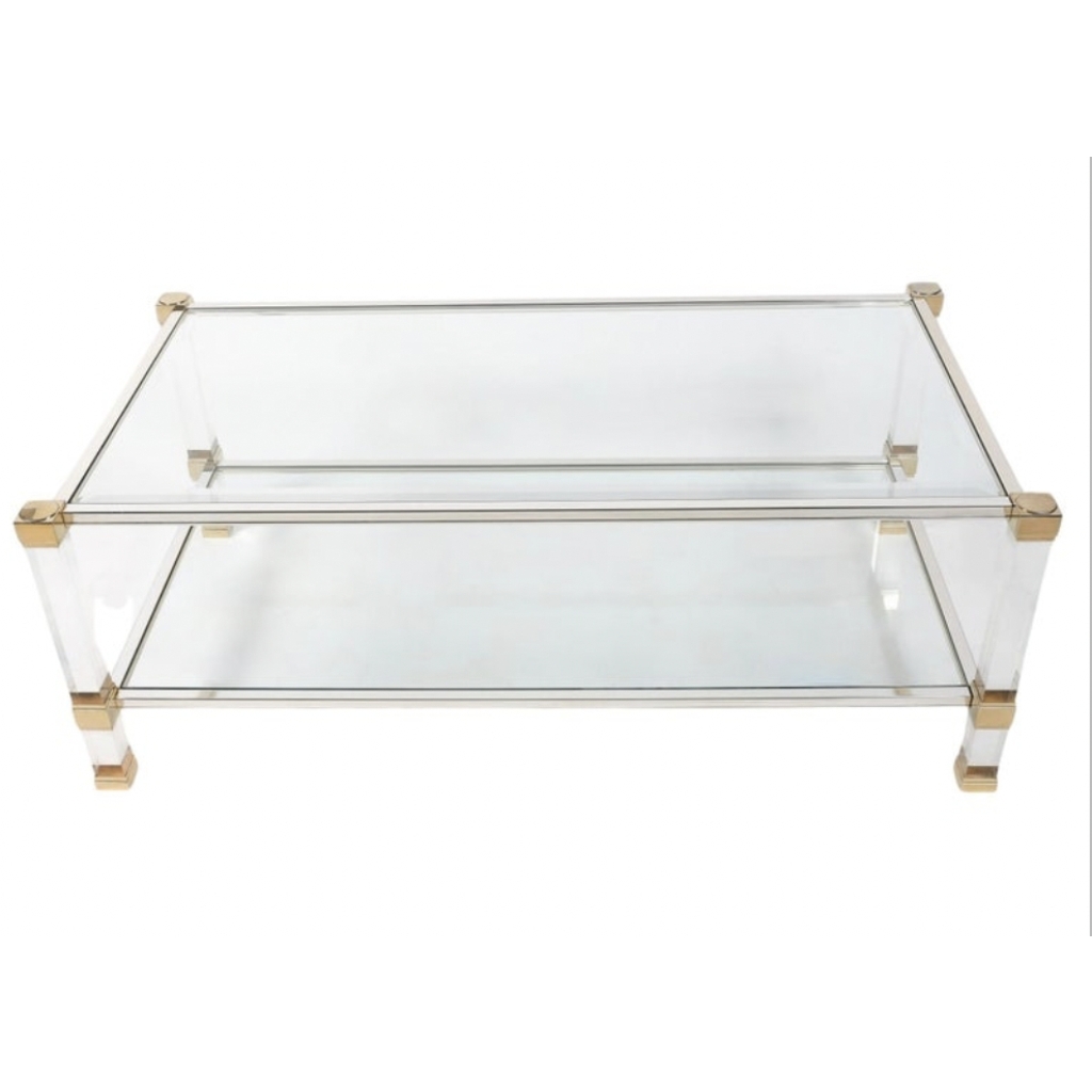 1970 Table basse en lucite et laiton par Pierre Vandel |||||