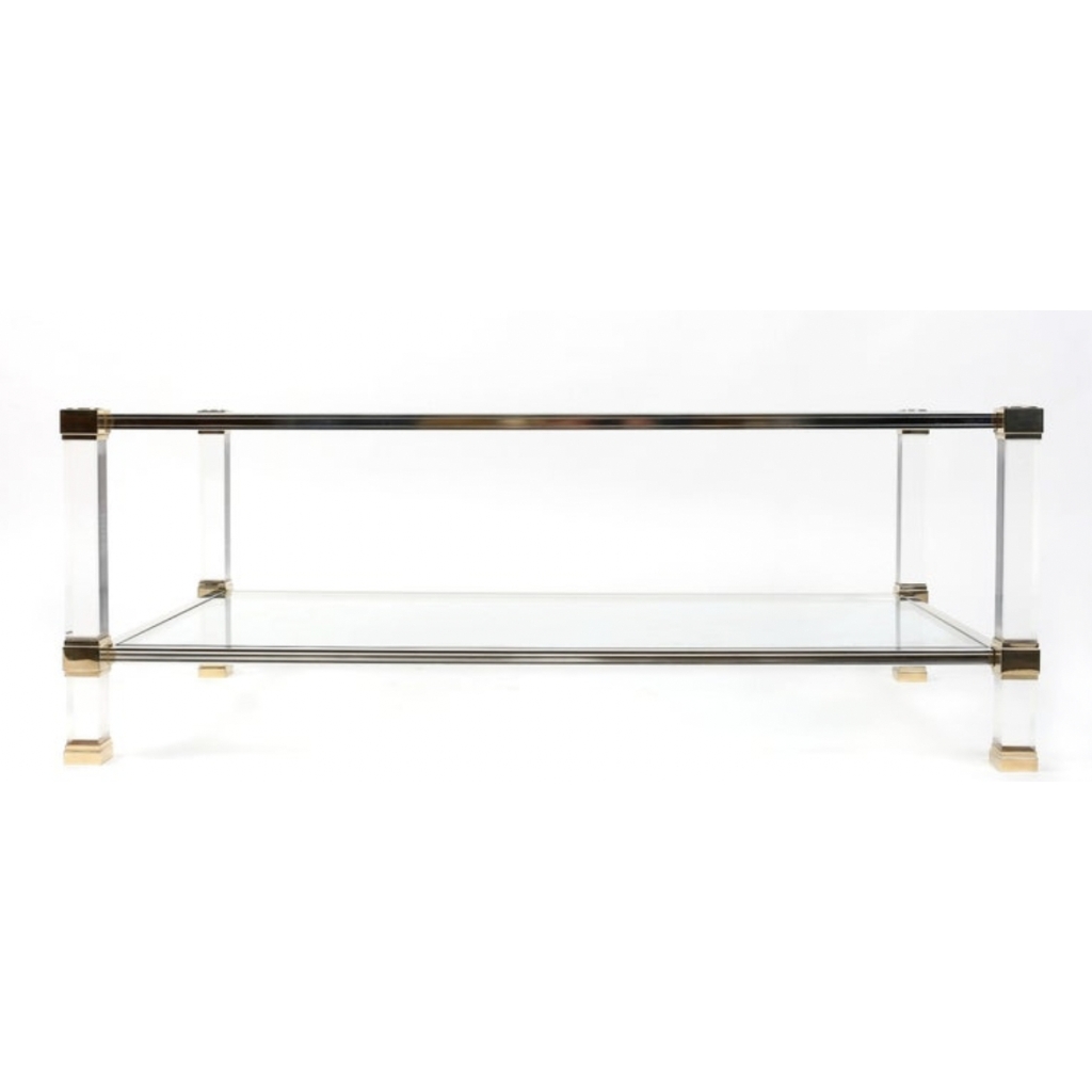 1970 Table basse en lucite et laiton par Pierre Vandel 1970 Table basse en lucite et laiton par Pierre Vandel