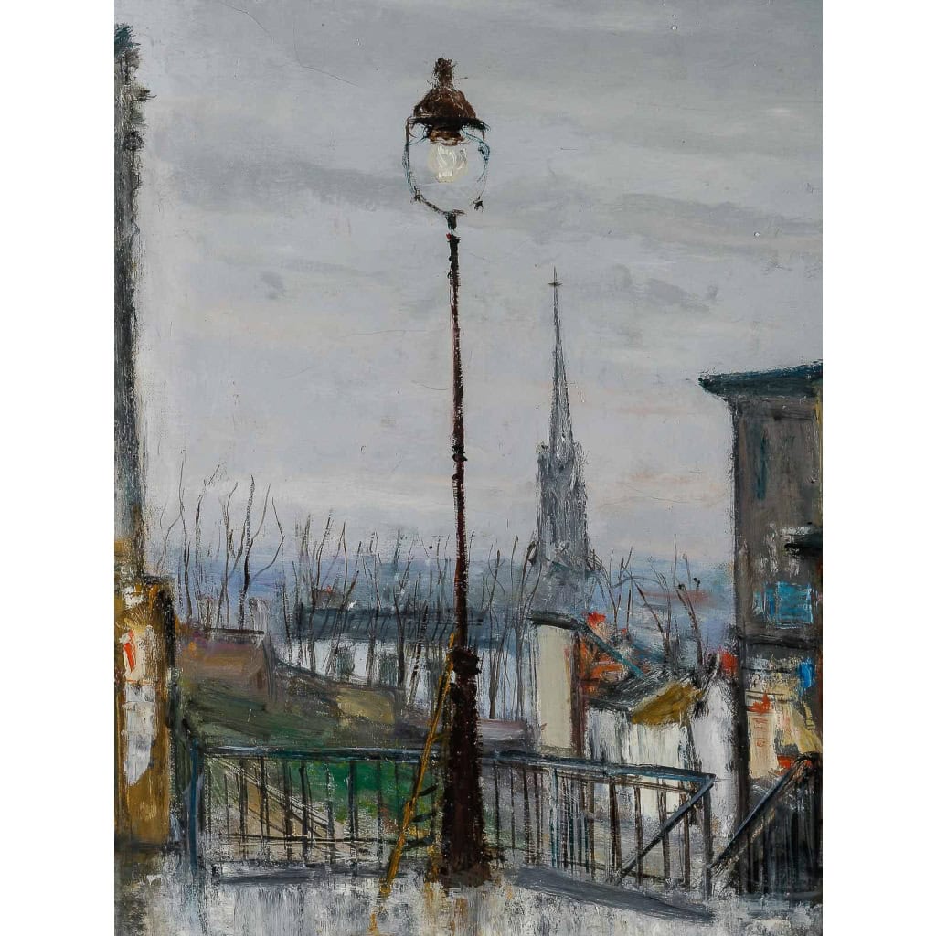 Serge Belloni Le peintre de Paris (1925-2005) La Rue Piat huile sur toile vers 1960 Serge Belloni Le peintre de Paris (1925-2005) La Rue Piat huile sur toile vers 1960