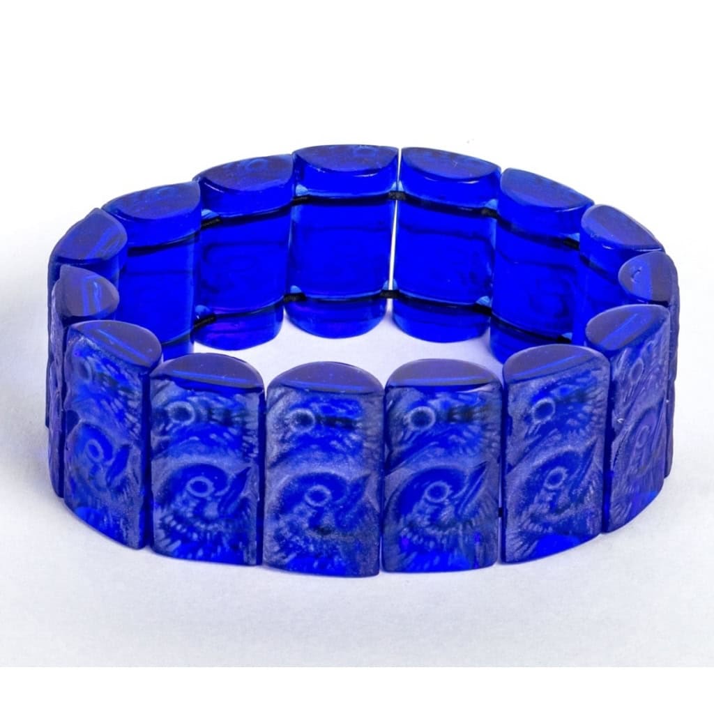 Bracelet "Poussins" verre bleu cobalt patiné blanc de René LALIQUE ||||