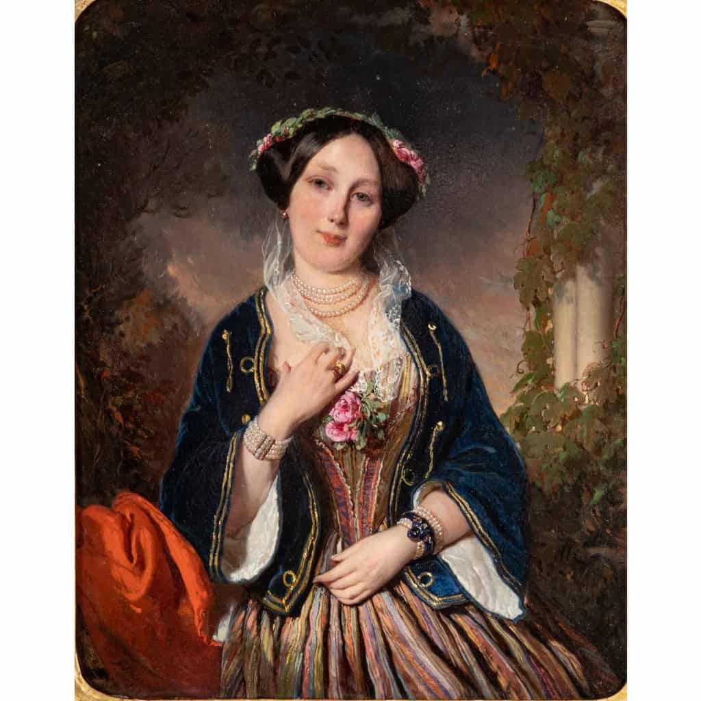 Portrait présumé de la Reine Victoria huile sur panneau vers 1849 par Henri-Guillaume Schlesinger (1814-1893) Portrait présumé de la Reine Victoria huile sur panneau vers 1849 par Henri-Guillaume Schlesinger (1814-1893)