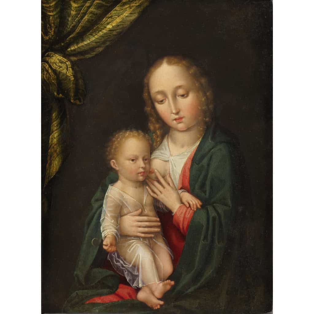 Vierge à l’Enfant (Maria Lactans) – Ecole flamande vers 1560, suiveur de Gérard David Vierge à l’Enfant (Maria Lactans) – Ecole flamande vers 1560, suiveur de Gérard David