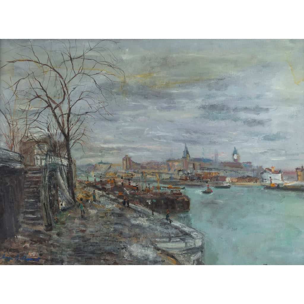 Serge Belloni « Le peintre de Paris » - Les Quais de Seine à Paris vers 1960 huile sur toile Serge Belloni « Le peintre de Paris » - Les Quais de Seine à Paris vers 1960 huile sur toile