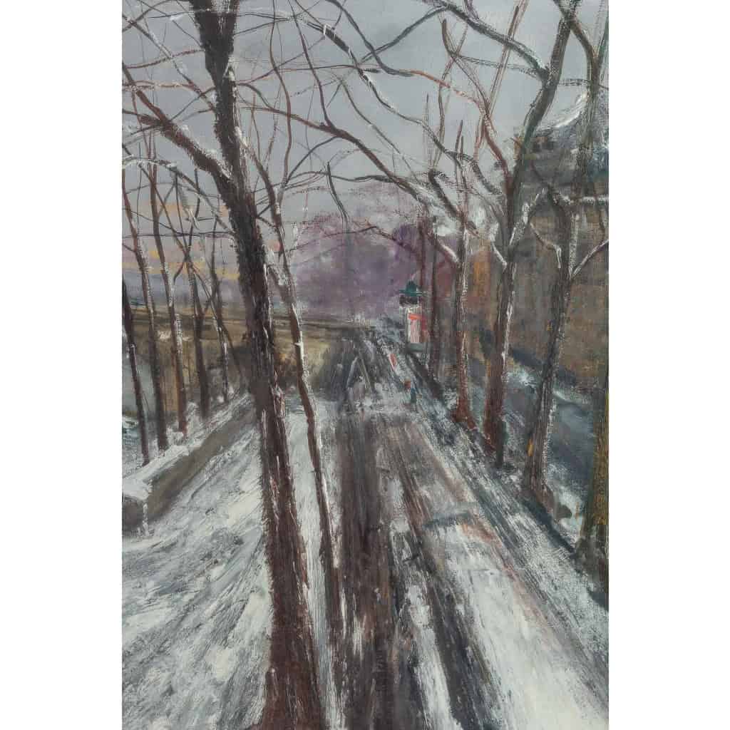 Serge Belloni « Le peintre de Paris » - Le Pont Marie et l’Ile Saint-Louis sous la neige vers 1960 huile sur toile Serge Belloni « Le peintre de Paris » - Le Pont Marie et l’Ile Saint-Louis sous la neige vers 1960 huile sur toile