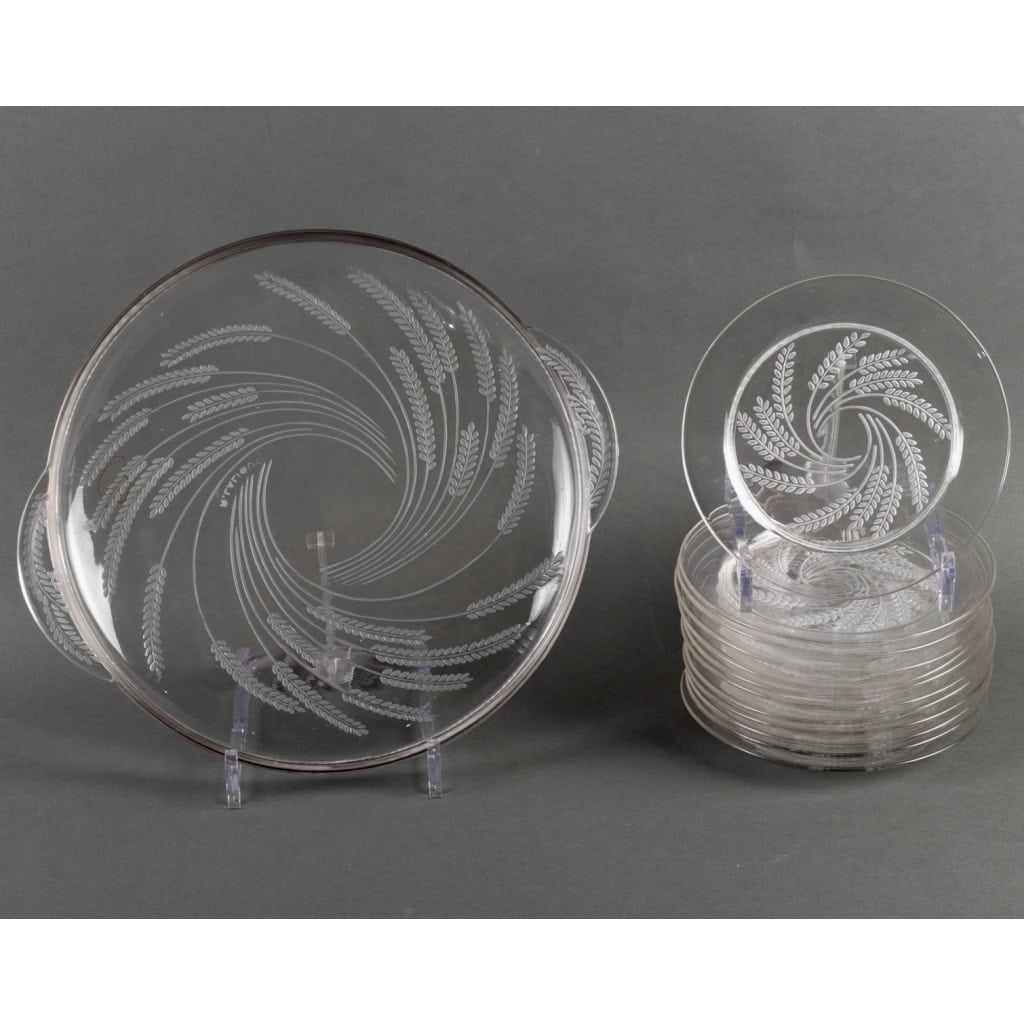 Service "Hortense" verre blanc de René LALIQUE - 13 pièces ||||||||