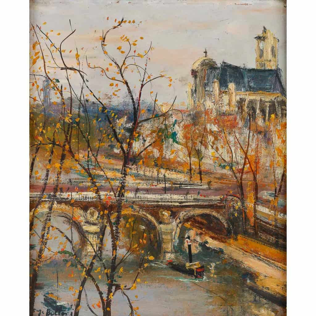 Serge Belloni « Le peintre de Paris » - Bords de Seine et Notre-Dame de Paris huile sur panneau vers 1950-1960 Serge Belloni « Le peintre de Paris » - Bords de Seine et Notre-Dame de Paris huile sur panneau vers 1950-1960