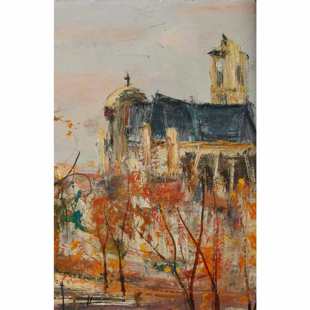 Serge Belloni « Le peintre de Paris » - Bords de Seine et Notre-Dame de Paris huile sur panneau vers 1950-1960 Serge Belloni « Le peintre de Paris » - Bords de Seine et Notre-Dame de Paris huile sur panneau vers 1950-1960