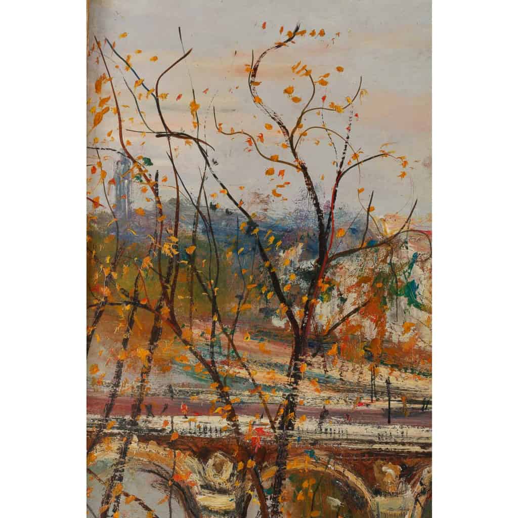 Serge Belloni « Le peintre de Paris » - Bords de Seine et Notre-Dame de Paris huile sur panneau vers 1950-1960 Serge Belloni « Le peintre de Paris » - Bords de Seine et Notre-Dame de Paris huile sur panneau vers 1950-1960