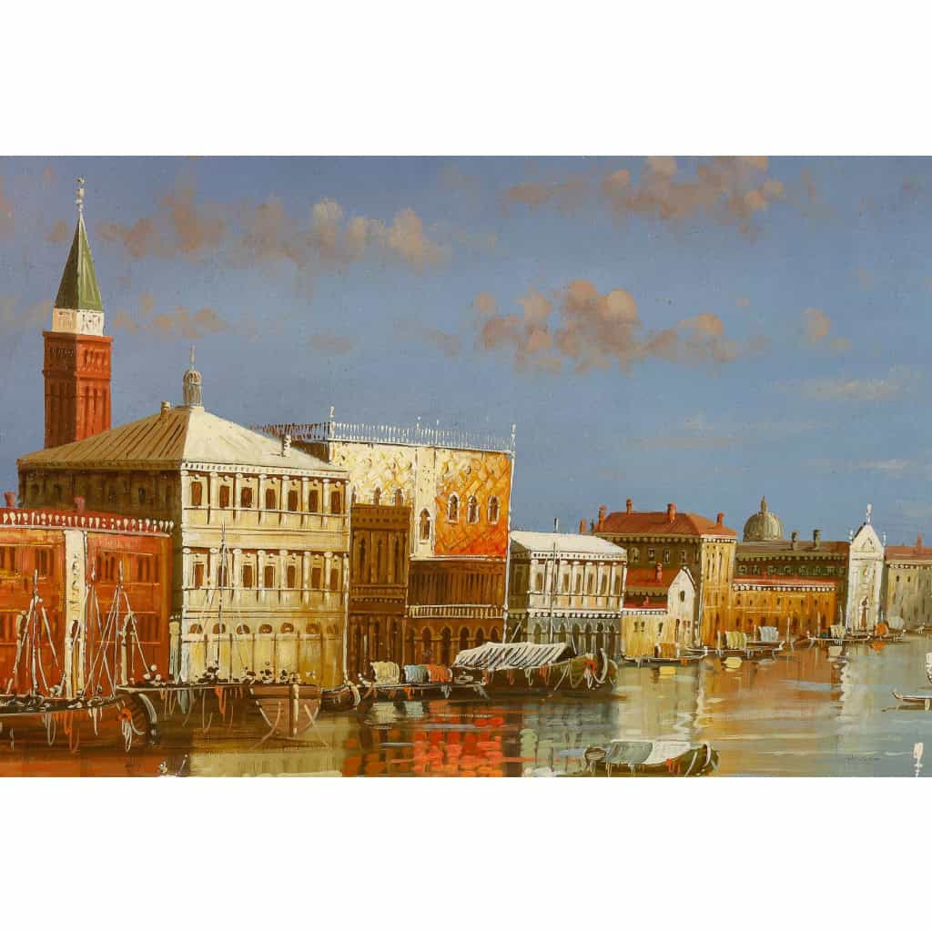 Basilique Santa Maria Della Salute à Venise huile sur toile signée Paolo Rizzi XXème siècle Basilique Santa Maria Della Salute à Venise huile sur toile signée Paolo Rizzi XXème siècle