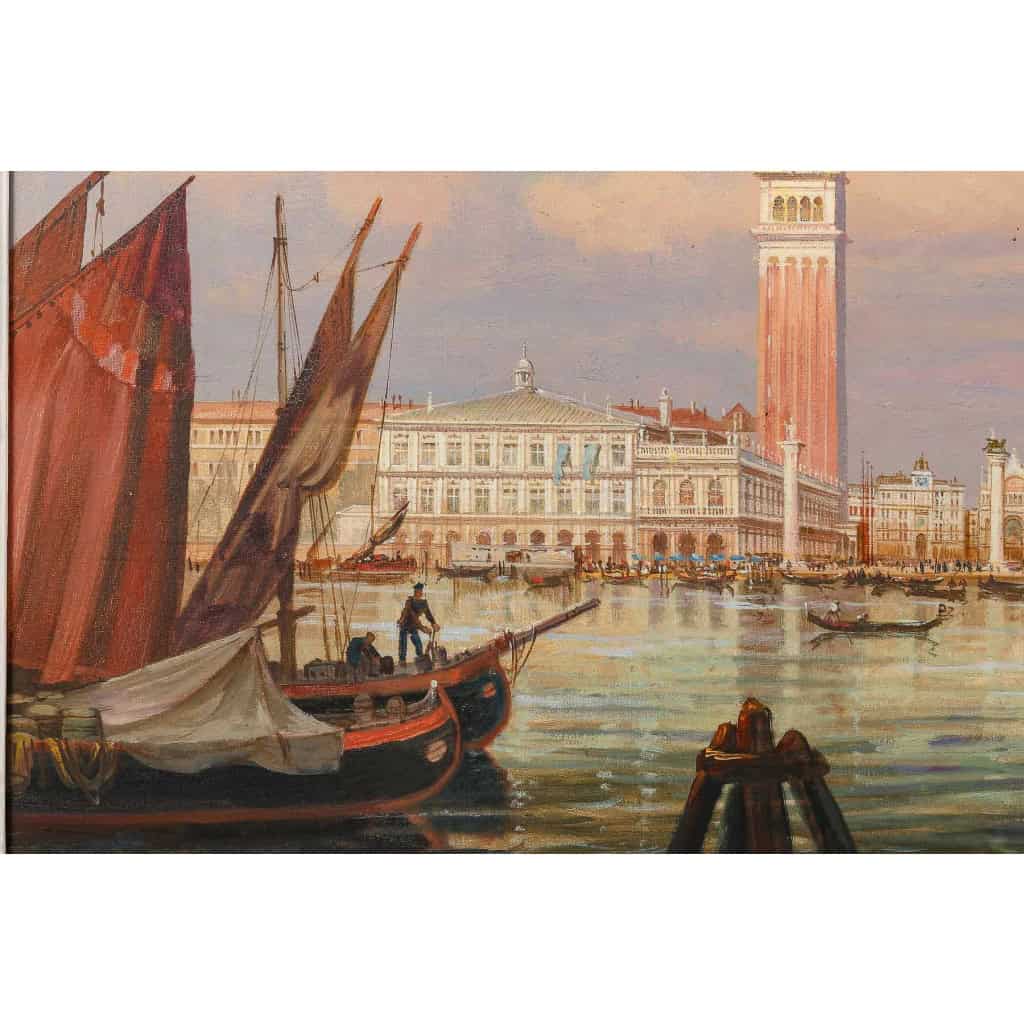 Vue panoramique du Palais des Doges à Venise huile sur toile école Italienne du XXème siècle Vue panoramique du Palais des Doges à Venise huile sur toile école Italienne du XXème siècle