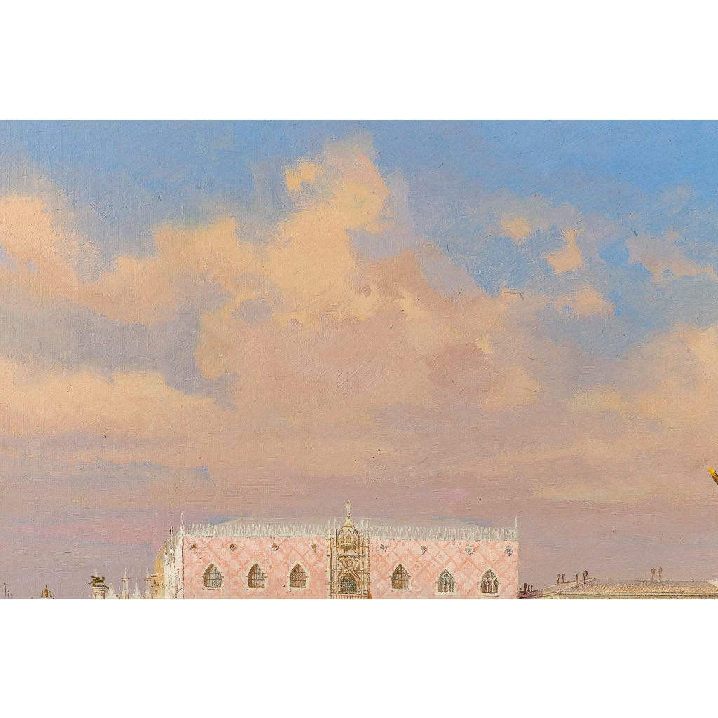 Vue panoramique du Palais des Doges à Venise huile sur toile école Italienne du XXème siècle Vue panoramique du Palais des Doges à Venise huile sur toile école Italienne du XXème siècle