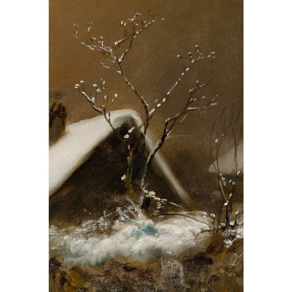 Théodore Levigne - La campagne sous la neige huile sur toile fin du XIXème siècle Théodore Levigne - La campagne sous la neige huile sur toile fin du XIXème siècle