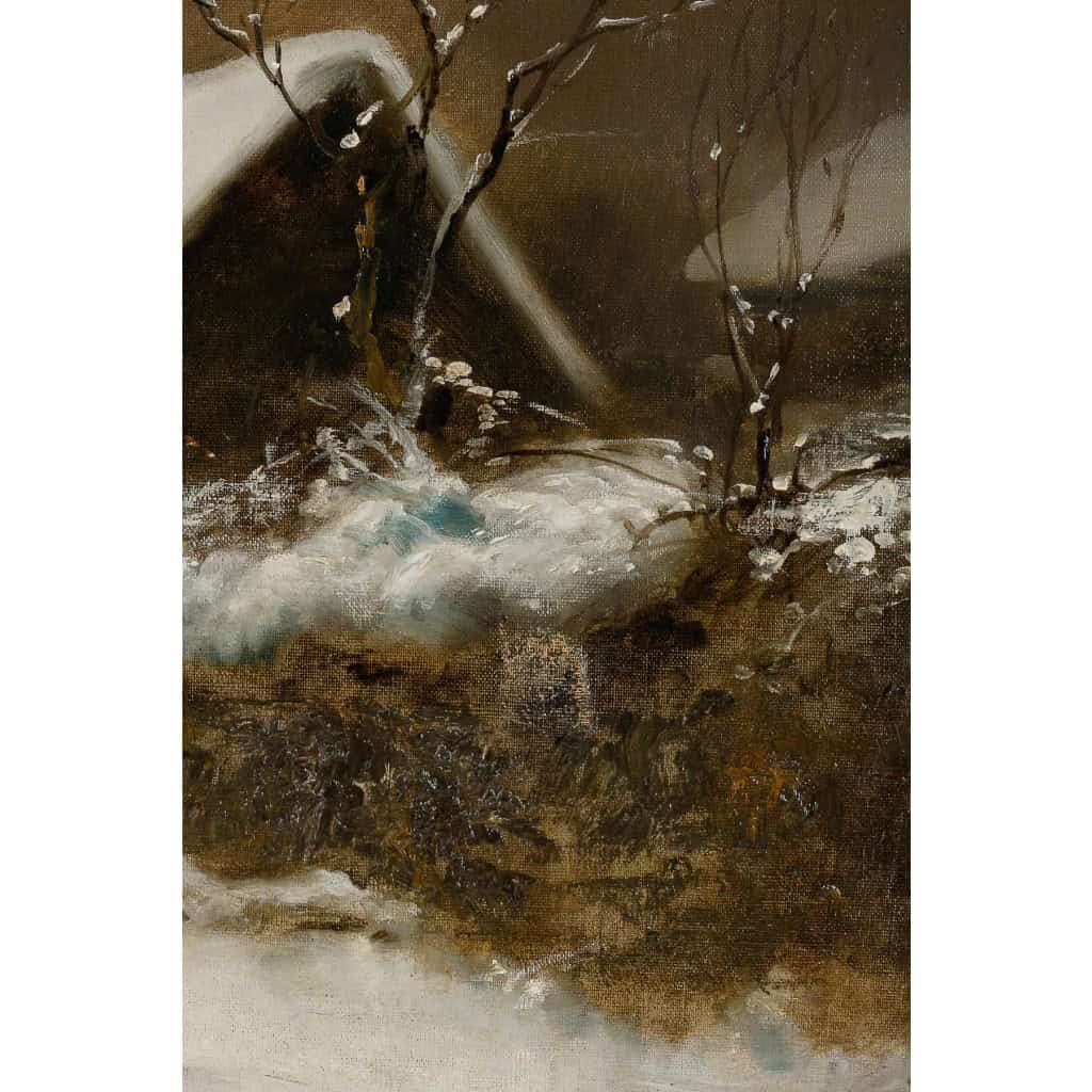 Théodore Levigne - La campagne sous la neige huile sur toile fin du XIXème siècle Théodore Levigne - La campagne sous la neige huile sur toile fin du XIXème siècle