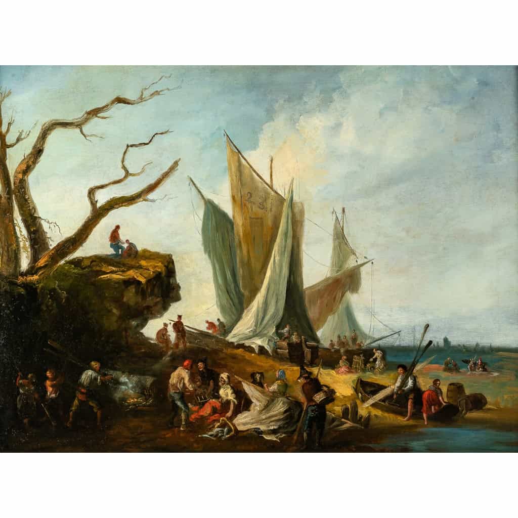 Italie fin du XVIIIème Retour de pêche huile sur toile vers 1780-1800 Italie fin du XVIIIème Retour de pêche huile sur toile vers 1780-1800