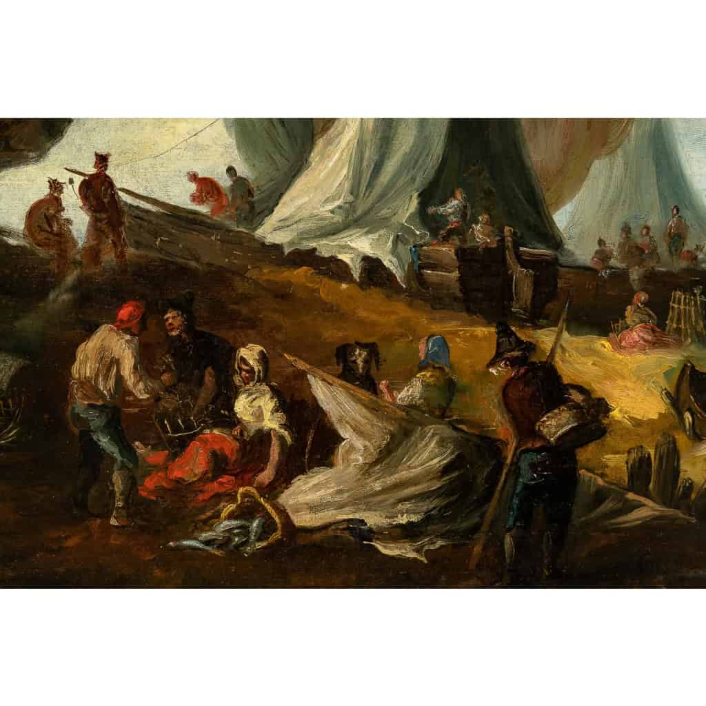 Italie fin du XVIIIème Retour de pêche huile sur toile vers 1780-1800 Italie fin du XVIIIème Retour de pêche huile sur toile vers 1780-1800