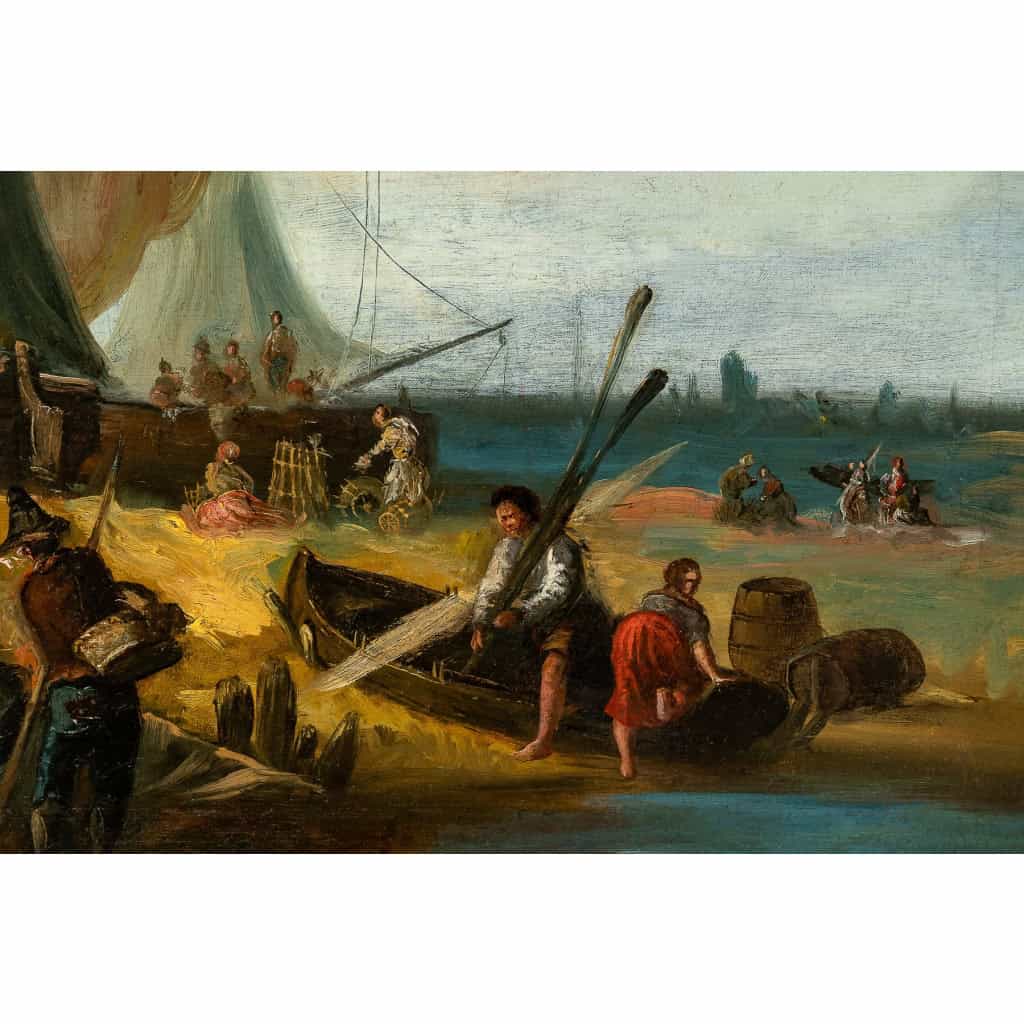 Italie fin du XVIIIème Retour de pêche huile sur toile vers 1780-1800 Italie fin du XVIIIème Retour de pêche huile sur toile vers 1780-1800