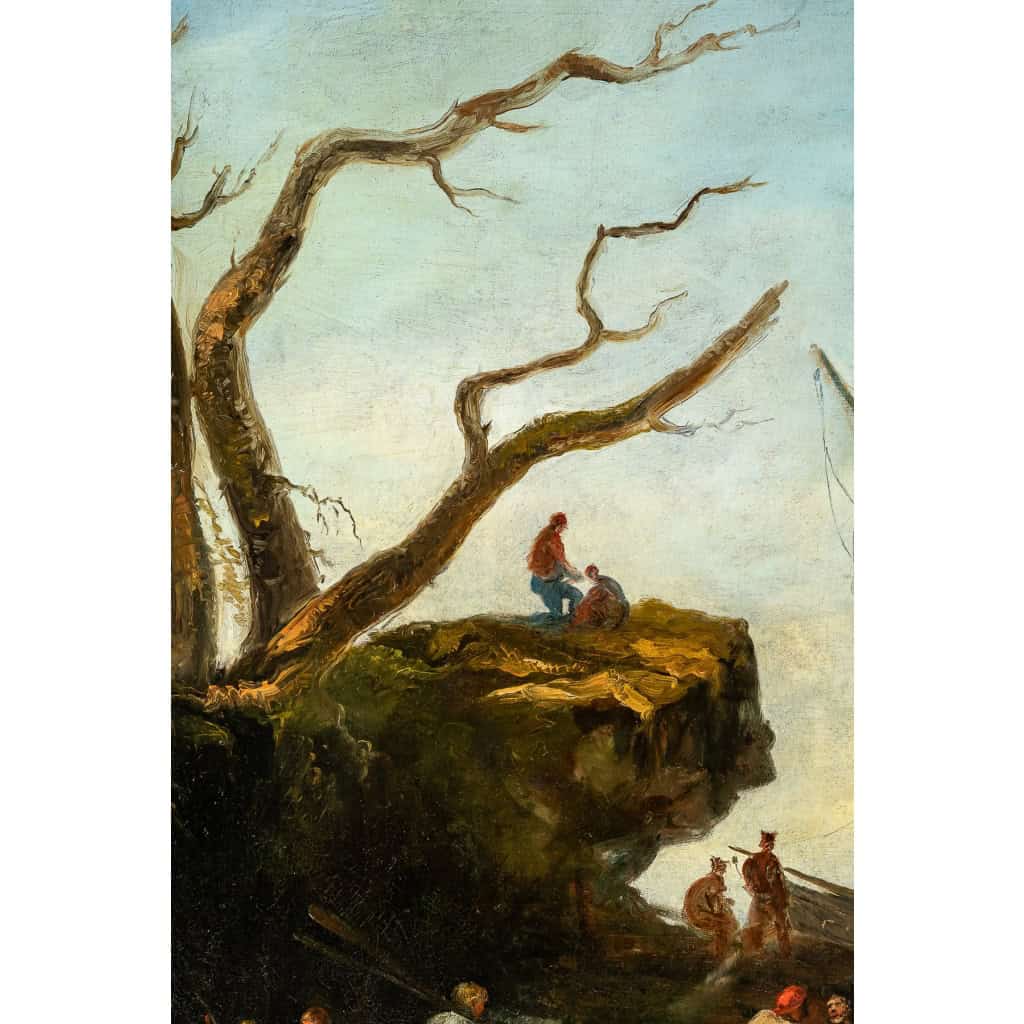 Italie fin du XVIIIème Retour de pêche huile sur toile vers 1780-1800 Italie fin du XVIIIème Retour de pêche huile sur toile vers 1780-1800