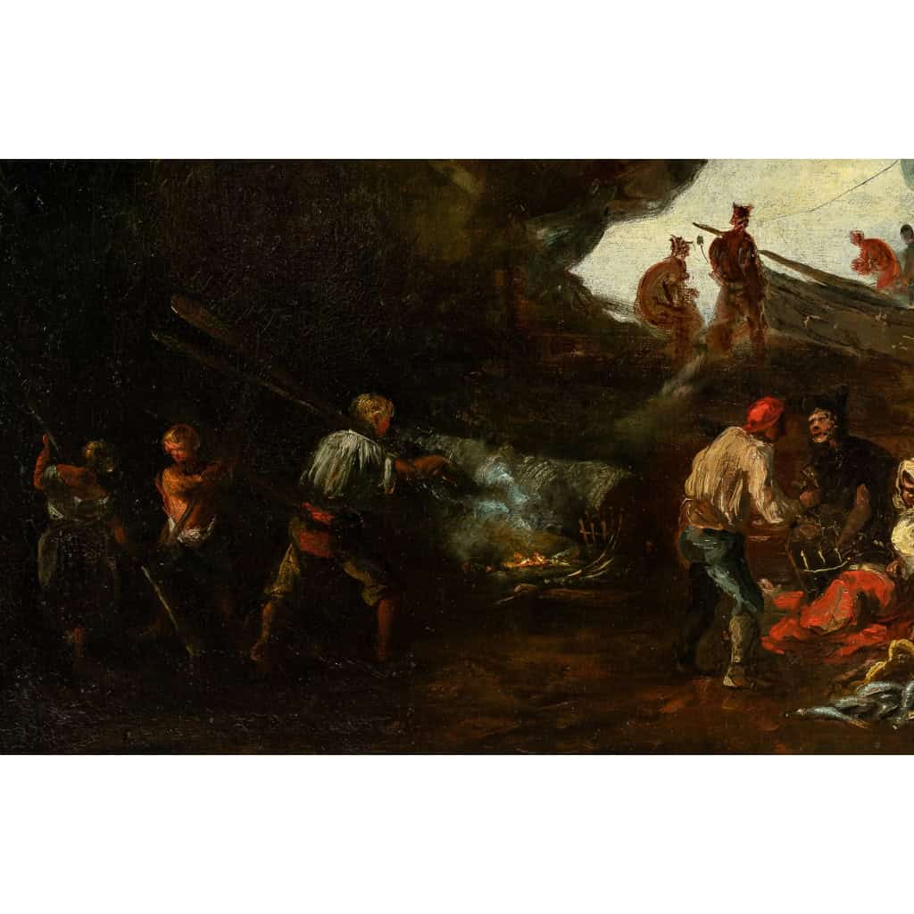 Italie fin du XVIIIème Retour de pêche huile sur toile vers 1780-1800 Italie fin du XVIIIème Retour de pêche huile sur toile vers 1780-1800