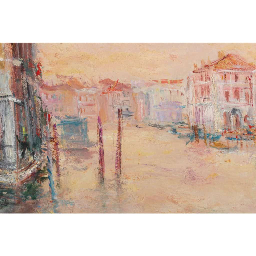 Serge Belloni « Le peintre de Paris » - L’Aube sur Venise huile sur panneau vers 1970 Serge Belloni « Le peintre de Paris » - L’Aube sur Venise huile sur panneau vers 1970